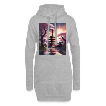Bâtiments japonais pendant les sakura - Sweat-shirt à capuche long Femme - gris chiné - Devant