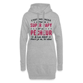 Super-Opa und Fischer-Geschenk - Hoodie-Kleid - Grau meliert - Vorne