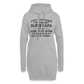 Super Papa Chef de Chantier - Sweat-shirt à capuche long Femme - gris chiné - Devant