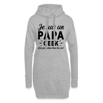 Papa GEEK - Sweat-shirt à capuche long Femme - gris chiné - Devant