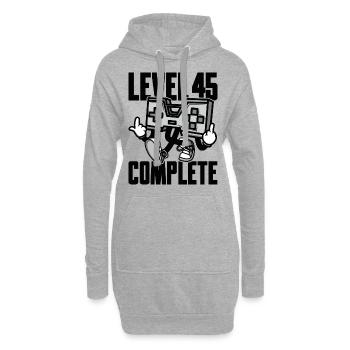 Level 45 Complete Geburtstagsgeschenk 45 Jahre - Hoodie-Kleid - Grau meliert - Vorne