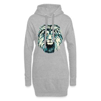 Tête de lion avec crinière - Lion en bleu - Chat sauvage - Sweat-shirt à capuche long Femme - gris chiné - Devant