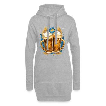Bière, Tasse à bière avec tête de mousse, Tasses à bière dorées - Sweat-shirt à capuche long Femme - gris chiné - Devant