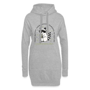 Waschbär mit Matcha-Tee Humor Kawaii Ästhetik - Hoodie-Kleid - Grau meliert - Vorne