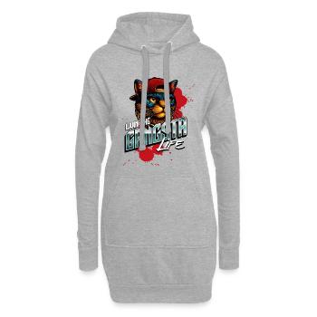 Coole Gangster Katze mit Cap & Goldkette - Hoodie-Kleid - Grau meliert - Vorne