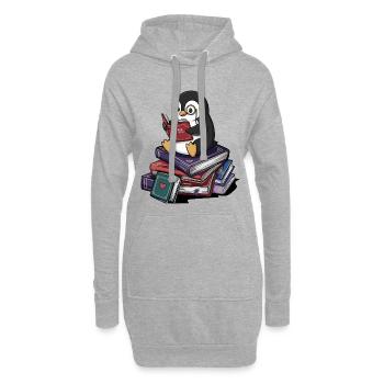 Bücherwurm, Pinguin, Vogel liest Bücher Kunst - Hoodie-Kleid - Grau meliert - Vorne