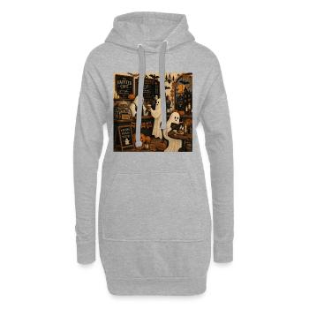 Mode café d’Halloween avec des fantômes et des citrouilles - Sweat-shirt à capuche long Femme - gris chiné - Devant