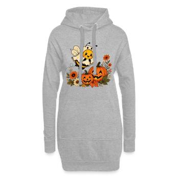 Abeille d’Halloween en fantôme avec un T-shirt citrouille - Sweat-shirt à capuche long Femme - gris chiné - Devant