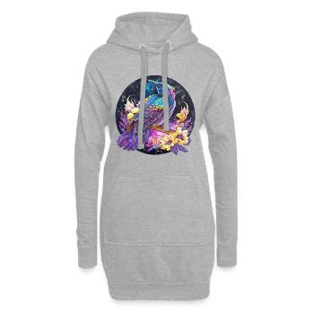 Oiseau de nuit, merle, rossignol, fleurs, en détresse - Sweat-shirt à capuche long Femme - gris chiné - Devant