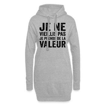 Je Ne Vieillis Pas Je Prends De La Valeur - Sweat-shirt à capuche long Femme - gris chiné - Devant