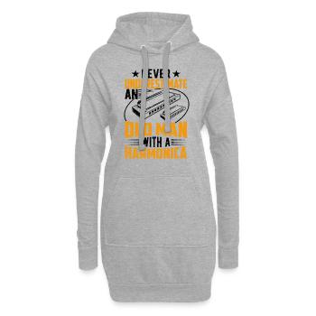 Alter Mann mit Mundharmonika - Hoodie-Kleid - Grau meliert - Vorne