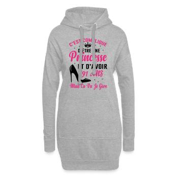 Princesse 91 Ans Idée Cadeau Anniversaire Amour - Sweat-shirt à capuche long Femme - gris chiné - Devant