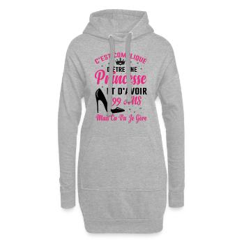 Princesse 99 Ans Idée Cadeau Anniversaire Amour - Sweat-shirt à capuche long Femme - gris chiné - Devant