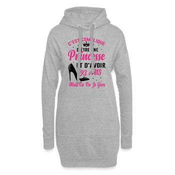 Princesse 93 Ans Idée Cadeau Anniversaire Amour - Sweat-shirt à capuche long Femme - gris chiné - Devant