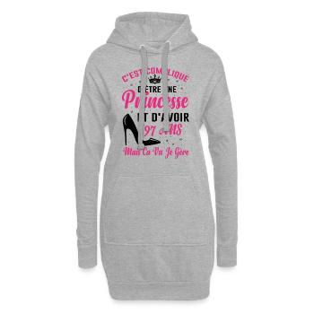 Princesse 97 Ans Idée Cadeau Anniversaire Amour - Sweat-shirt à capuche long Femme - gris chiné - Devant