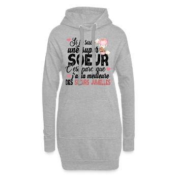 Sœur Sœurs Jumelles Famille Amour Fille Rose - Sweat-shirt à capuche long Femme - gris chiné - Devant