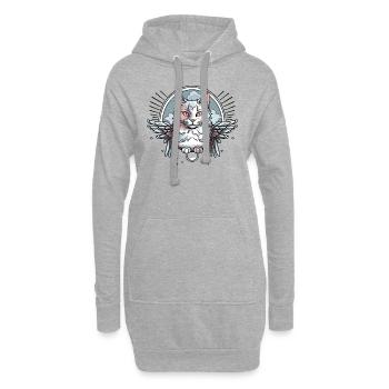 Chat blanc avec des ailes - Sweat-shirt à capuche long Femme - gris chiné - Devant