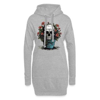 Totenkopf und Topfpflanzen - Hoodie-Kleid - Grau meliert - Vorne