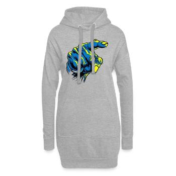 Oui, vous: Main bleue pointant du doigt - Sweat-shirt à capuche long Femme - gris chiné - Devant