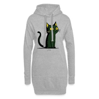 Grüne Cartoon-Katze - Hoodie-Kleid - Grau meliert - Vorne