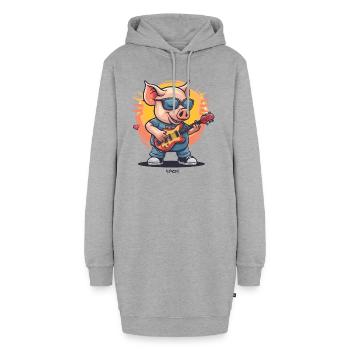 Gitarre und ein Rock Musik Schwein - Hoodie-Kleid - Grau meliert - Vorne