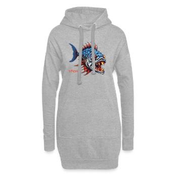 Dessin animé de poisson prédateur de chasseur - Sweat-shirt à capuche long Femme - gris chiné - Devant