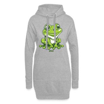 Großer und freundlicher Frosch - Hoodie-Kleid - Grau meliert - Vorne