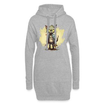 Mode stylée : chat zombie - Sweat-shirt à capuche long Femme - gris chiné - Devant
