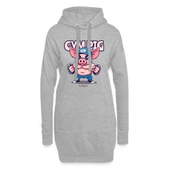 Muskelprotz Fitnessstudio Schwein - Hoodie-Kleid - Grau meliert - Vorne