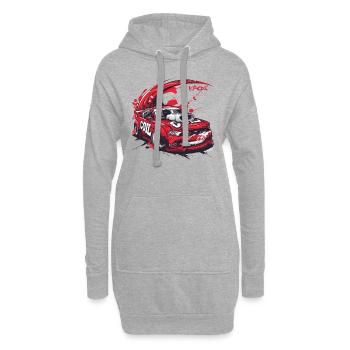Rotes Sportwagen-Cartoon: Japan JDM Turbo Speed - Hoodie-Kleid - Grau meliert - Vorne