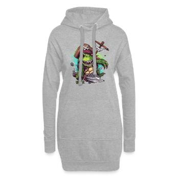 tortue de dessin animé drôle : tortue pirate - Sweat-shirt à capuche long Femme - gris chiné - Devant