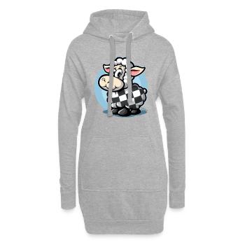Kariertes Muster süßes Cartoon-Schaf - Hoodie-Kleid - Grau meliert - Vorne