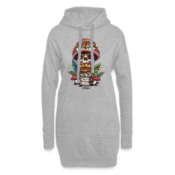 Crâne de champignon Totem de crâne - Sweat-shirt à capuche long Femme - gris chiné - Devant