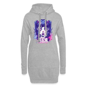 Punk Style Pink Blau Anime Grunge Mädchen - Hoodie-Kleid - Grau meliert - Vorne