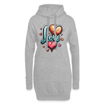 Frieden, Herzen und Liebe - Hoodie-Kleid - Grau meliert - Vorne