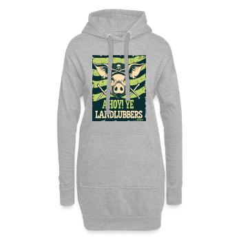 Ahoy, Landratten: ein lustiges Piraten-Schwein - Hoodie-Kleid - Grau meliert - Vorne