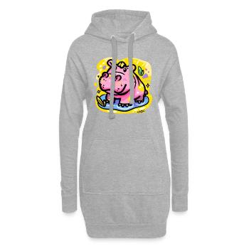 Buntes und niedliches Nilpferd - Hoodie-Kleid - Grau meliert - Vorne