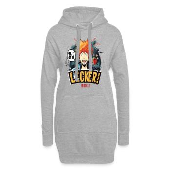 Lecker Anime-Essen mit verrücktem Typen - Hoodie-Kleid - Grau meliert - Vorne