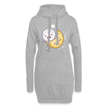 Schläfriger Mozarella Käse auf einem Käse-Mond - Hoodie-Kleid - Grau meliert - Vorne