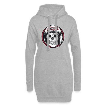Schläfriger Totenkopf-Schädel mit Helm - Hoodie-Kleid - Grau meliert - Vorne