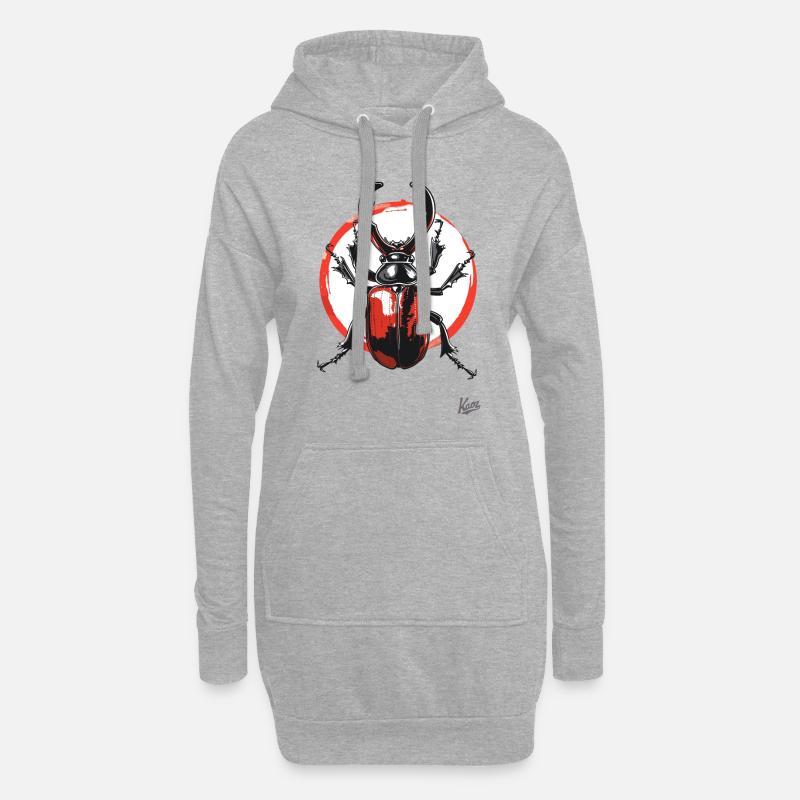 Cooler und großer Hirschkäfer - Hoodie-Kleid - Grau meliert