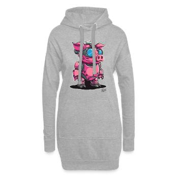 Cyber-Cyborg-Roboter-Schwein - Hoodie-Kleid - Grau meliert - Vorne