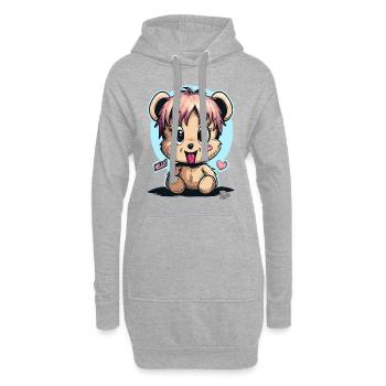 Ours en peluche mignon et drôle : Bonjour - Sweat-shirt à capuche long Femme - gris chiné - Devant