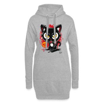 Cool faux chat japonais a l’air en colère - Sweat-shirt à capuche long Femme - gris chiné - Devant