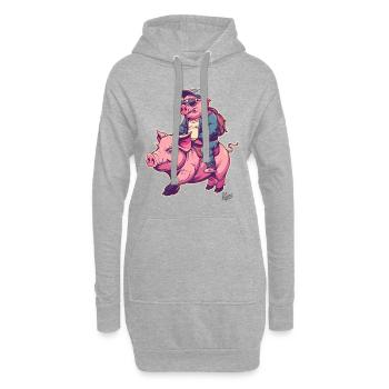 Ein Schwein reitet auf einem anderen Schwein - Hoodie-Kleid - Grau meliert - Vorne