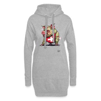 Drapeau suisse : Cochon zombie - Sweat-shirt à capuche long Femme - gris chiné - Devant
