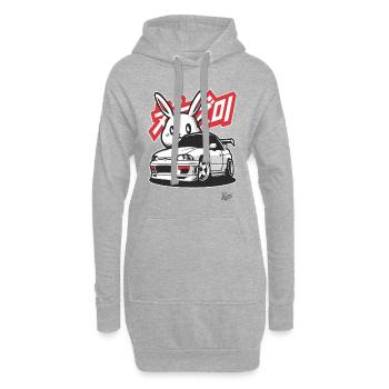 Chibi Japanischer JDM Street Racer: Auto und Hase - Hoodie-Kleid - Grau meliert - Vorne