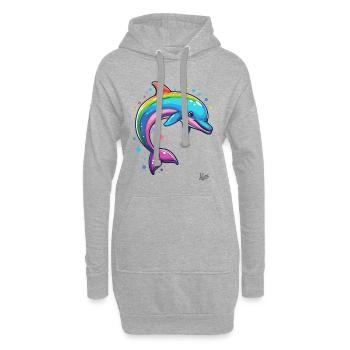 Bunt und fröhlich: Regenbogen Glücklicher Delfin - Hoodie-Kleid - Grau meliert - Vorne