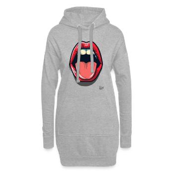 Mund und Zunge: Küsse und Küsschen - Hoodie-Kleid - Grau meliert - Vorne