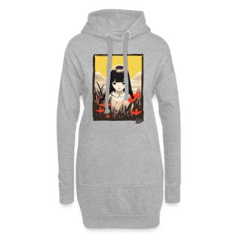 Japanisches Asiatisches Mädchen im Blumenfeld - Hoodie-Kleid - Grau meliert - Vorne